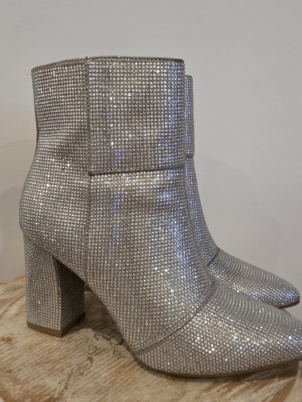Madden Girl Silver Crystal Block Heel Ankle Booties